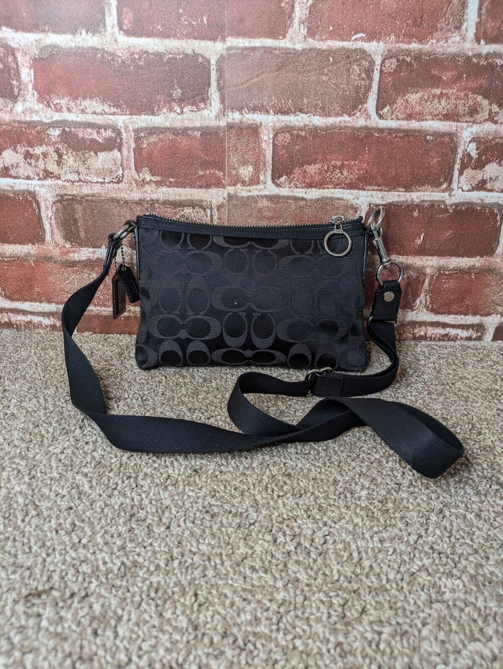 Coach Poppy Y2K crossbody bag black sateen signature C jacquard fabric metallic - Picture 5 of 9